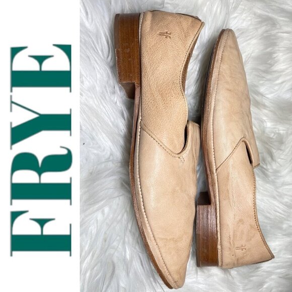 FRYE Ashley Italian Leather Minimalist Loafers Low Heel Slip On Almond Toe, 10 - Picture 5 of 11